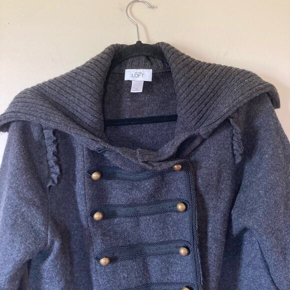 Loft Wool Military Jacket Pea Coat Peplum Charcoal Gray Size Medium Women's - Picture 3 of 13